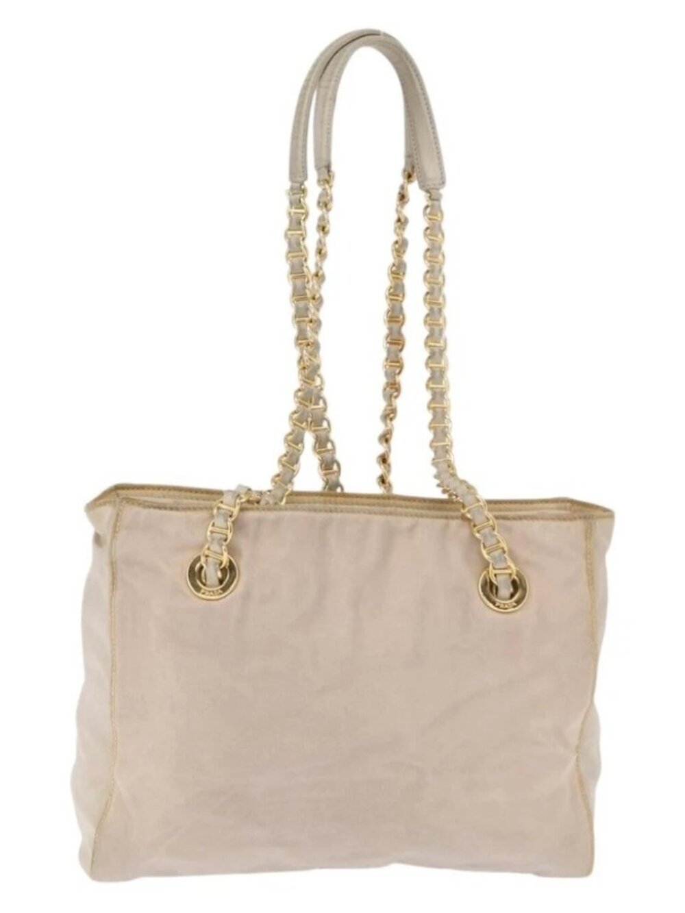 PRADA Chain Shoulder Bag Nylon Beige Gold Auth - Picture 2 of 16